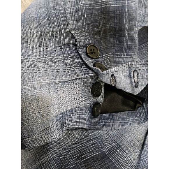 Smythe Blazer 100% Linen Shadow Plaid Tartan Blue Black Half Sleeve Pockets - Picture 3 of 16